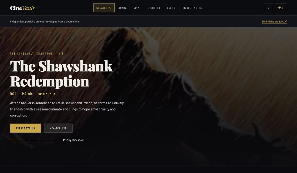 CineVault homepage featuring The Shawshank Redemption