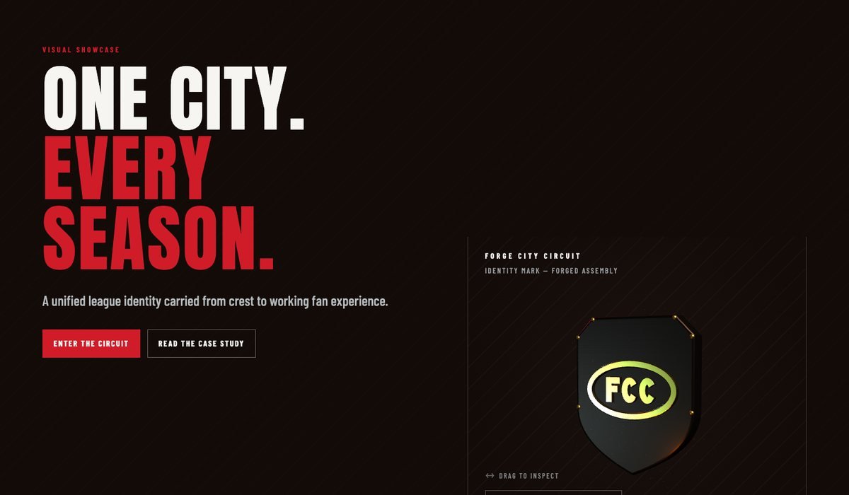 Forge City Circuit project home with the 3D league shield