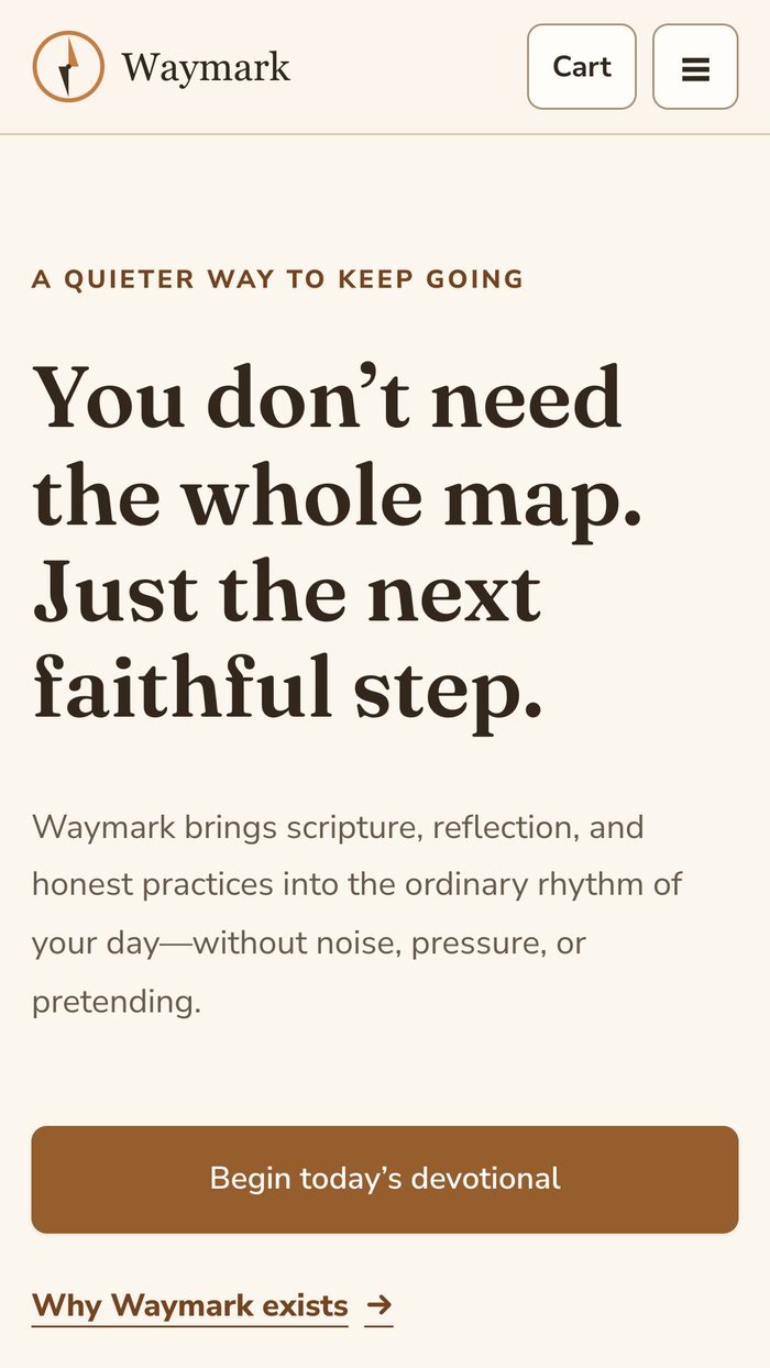 Waymark homepage on a phone