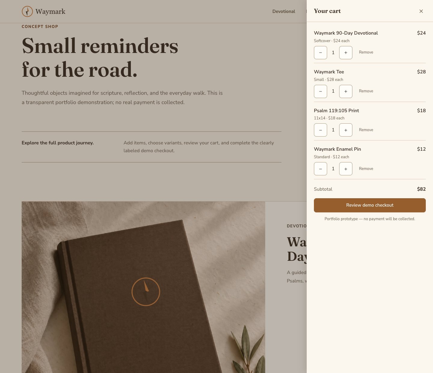 Waymark concept shop with the cart drawer open