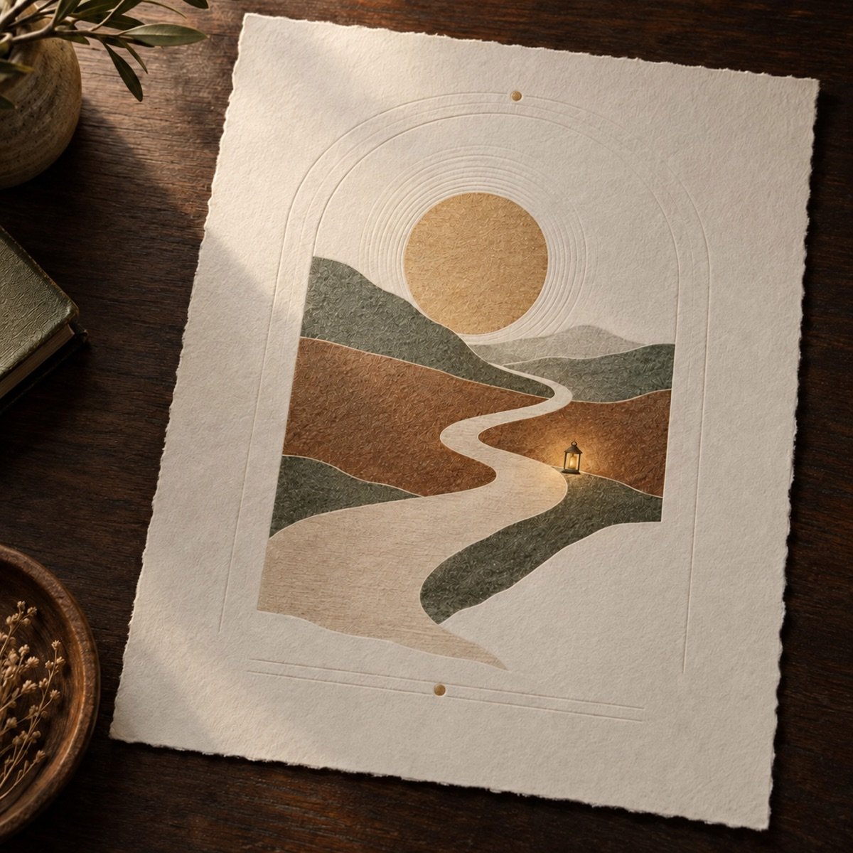 Waymark devotional artwork featuring a winding path toward a rising sun